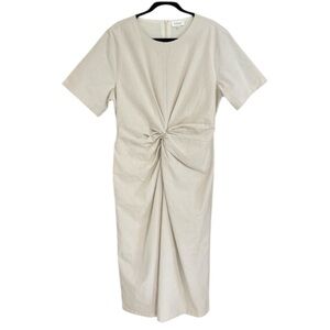BOHME Cream Twist Front Muslin Linen Cotton Midi Dress, size L NEW CONDITION